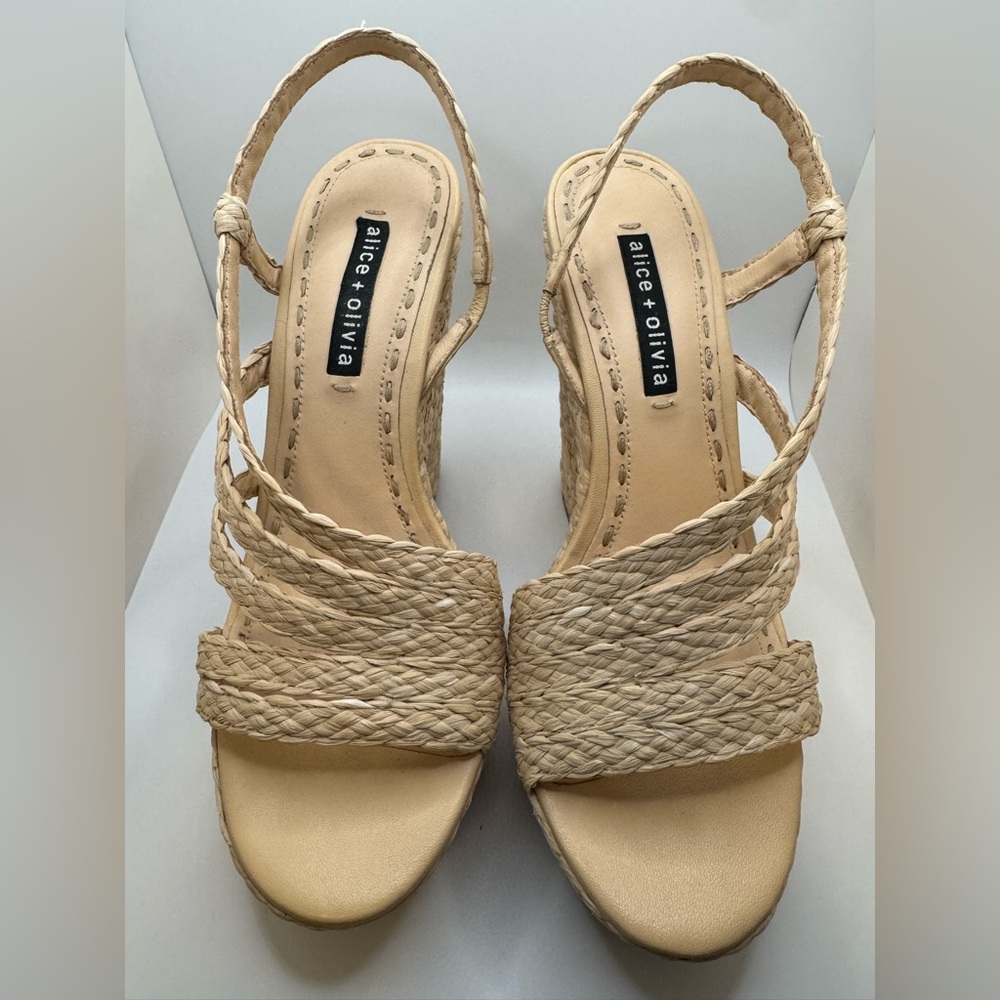Alice + Olivia Tan Woven Wedge Sandals